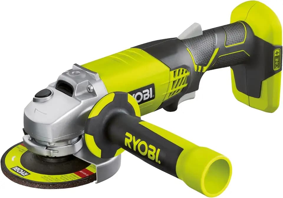 RYOBI 18 V ONE+ Akku-Winkelschleifer R18AG-0, kabelloses Schleif- und Trennwerkzeug, 7500 U/min, kraftvolle Metall-, Stein- & Fliesenbearbeitung