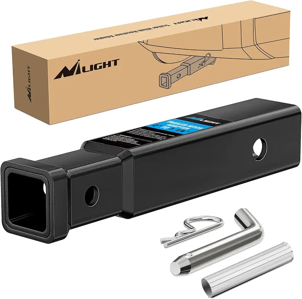 Nilight Trailer Hitch Receiver Extender Adapter | 2" to 1-1/4" Hitch Adapter 6-4/5" Extension Sleeve Convertor 350Lbs with 1/2-Inch Diameter Pin and Clip with 5/8" Adapter