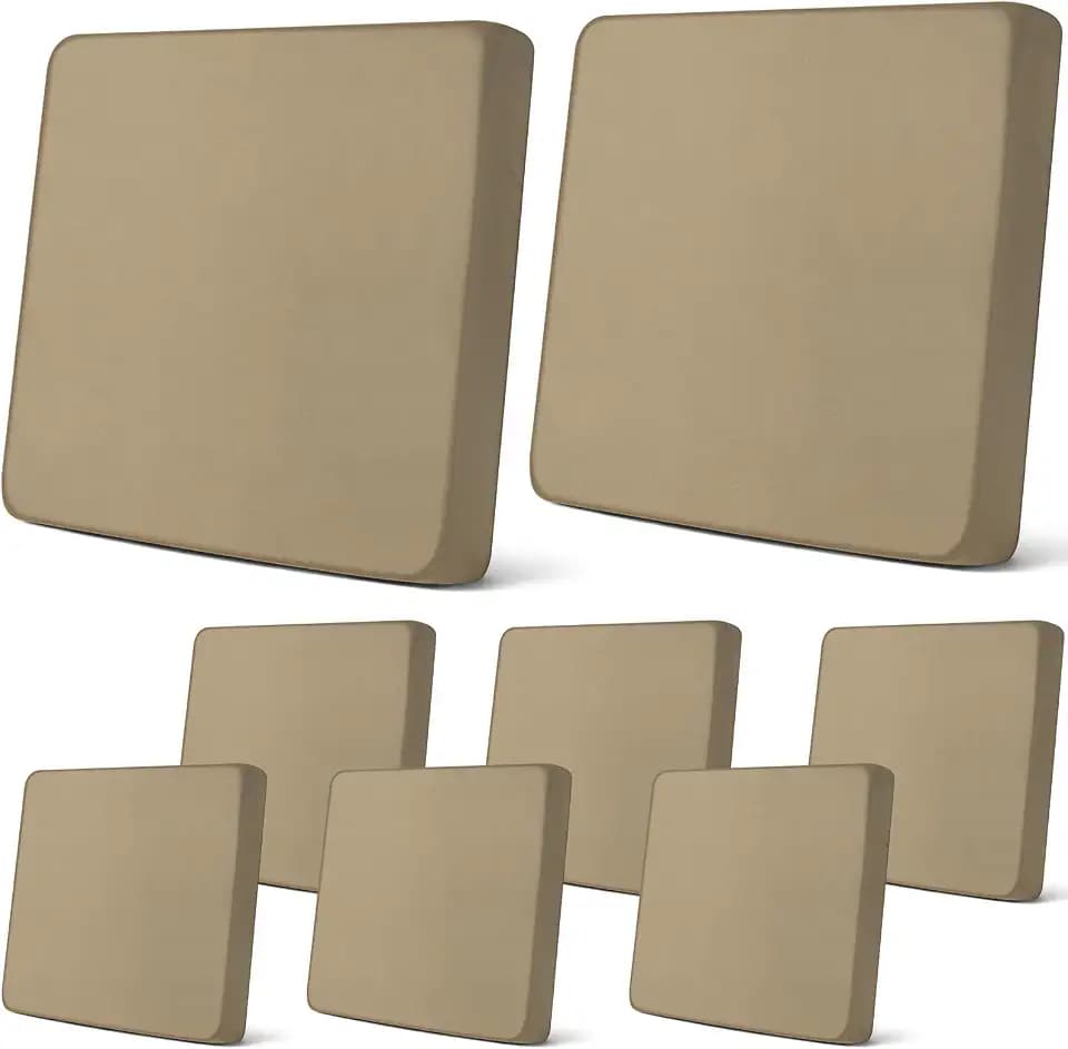 Newwiee 8 Pcs Patio Outdoor Cushion Covers,Solid,Khaki Yellow