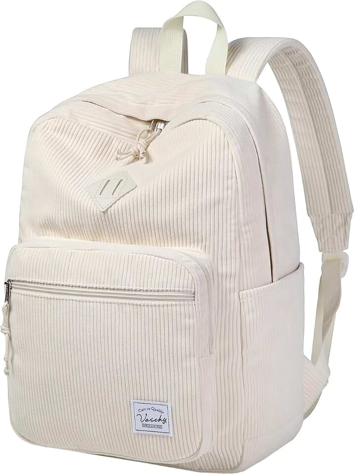 VASCHY Cord Rucksack, Vintage Casual Unisex Nette Schulrucksack Fuzzy Fluffy Plüsch Fleece Reise Rucksack Daypack für Schule Teens Herren Dame Beige