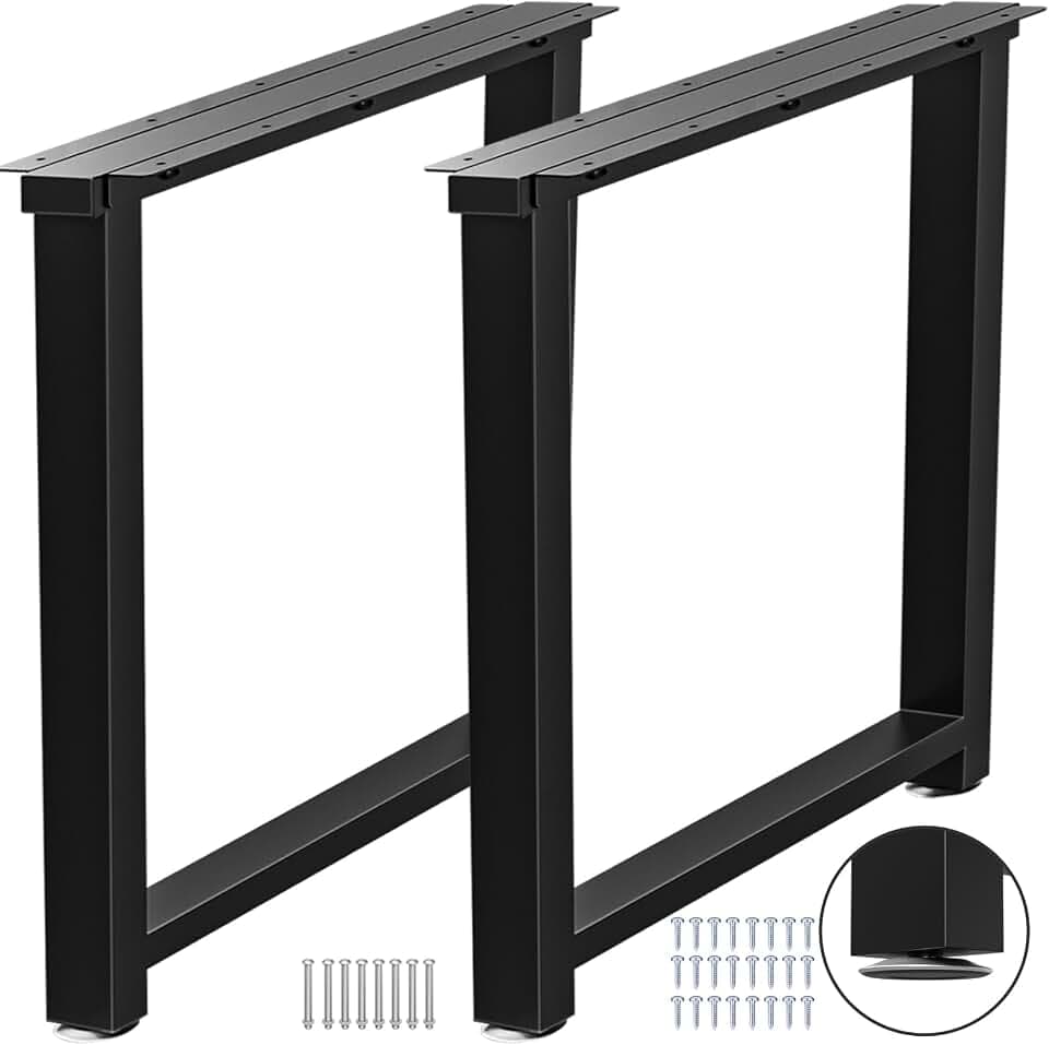 TOCRETOARE Metal Table Legs Heavy Duty, 28”H x 35”W, Metal Furniture Legs for Dining Desk Bench and Coffee Table, Industrial Black DIY Iron Bench Legs, Set of 2
