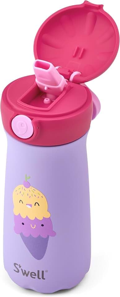 S'well Stainless Steel Kids Pop Top Traveler, 14oz, Happy Scoops, Triple Layered Vacuum Insulated Container Keeps Drinks Cold for 24 Hours, Leakproof, BPA Free, Easy Carrying On The Go