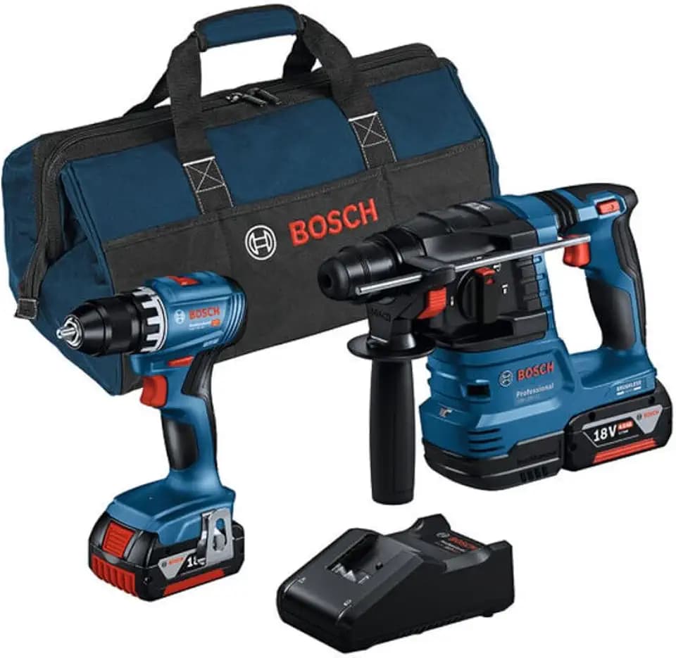 Bosch Professional 18V System Combo Kit: Schlagbohrschrauber GSR 18V-45 + Bohrhammer GBH 18V-22 (inkl. 2x 4.0Ah Akku, Schnellladegerät GAL 18V-40, Werkzeugtasche)