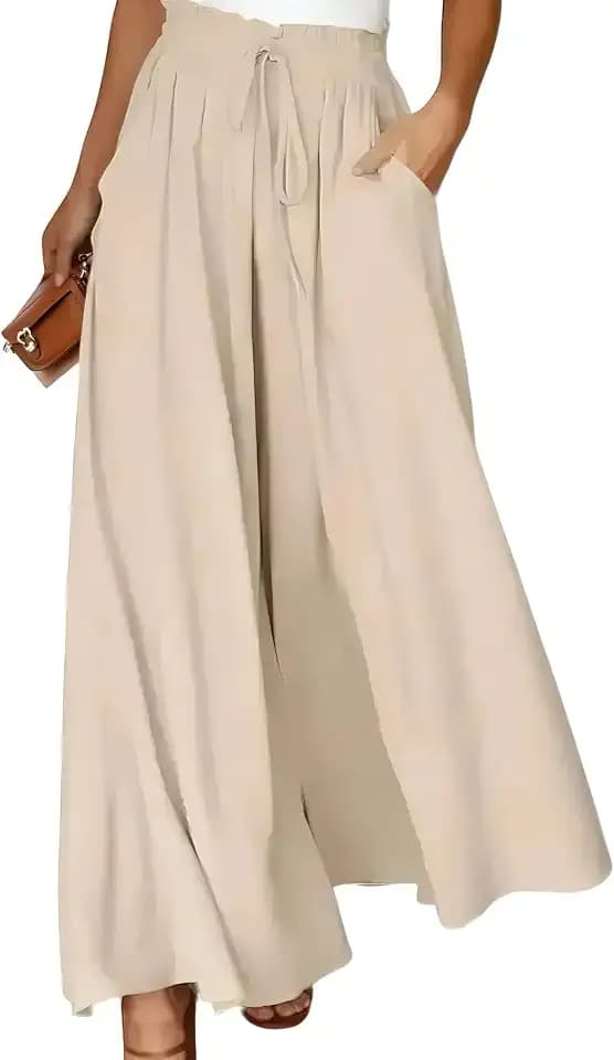Spesh Sommerhose Damen Locker Stoffhose mit High Waist Leichte Sommerhose mit Weite Bein Elegante Strandhose Damen Weite Hosen für Büro/Freizeit/Strandurlaub
