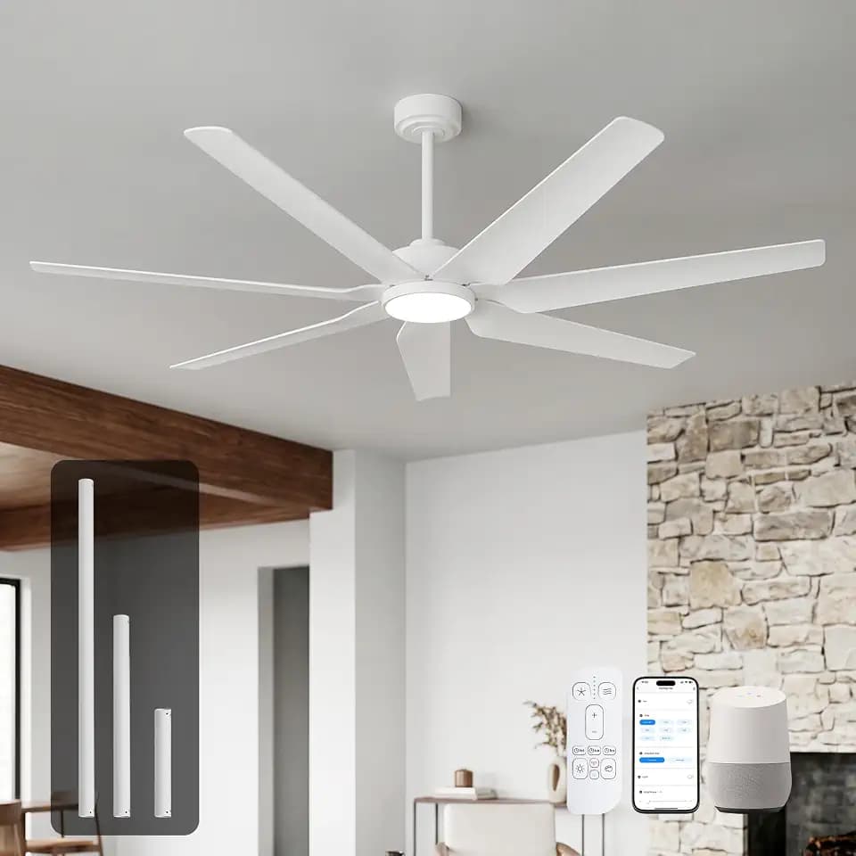 65 Inch White Smart Ceiling Fan with Light and Remote