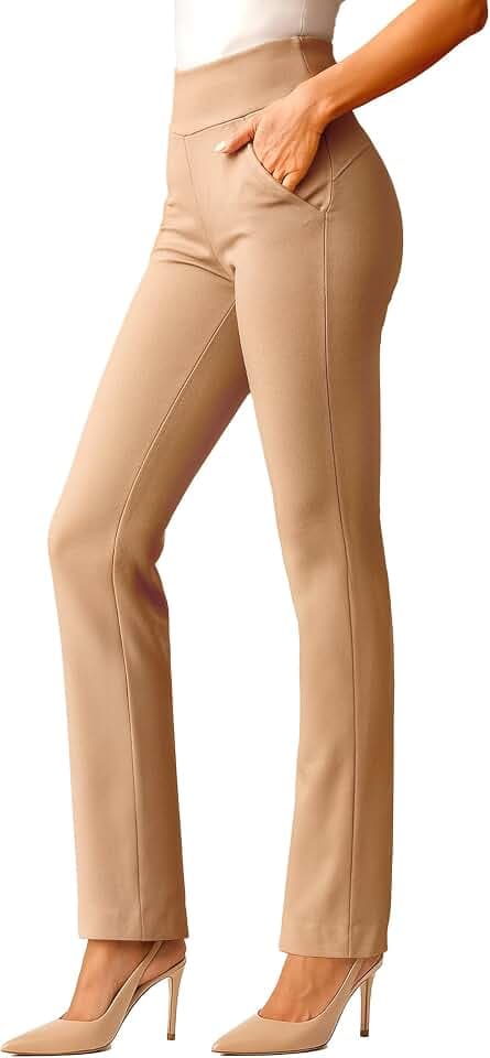 Conceited Stretch Slacks for Women - Wear to Work - Tummy Control - Slim Leg - Pockets - Ponte - (Available in Plus Size)