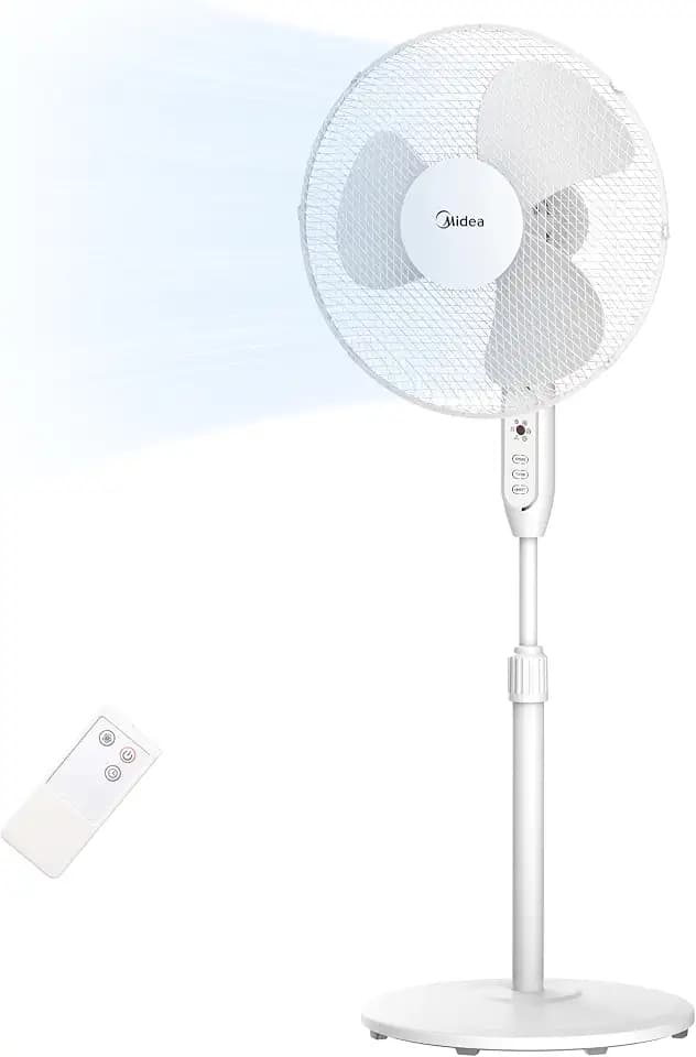 Midea FS40-16JRA Standventilator, Starke Windkraft, Großes Luftvolumen, 40 W Leistung, Fernbedienung, Leiser Betrieb 55 dB-65 dB, Höhenverstellbar: Bis zu 130 mm, Drei-Geschwindigkeits-Einstellung