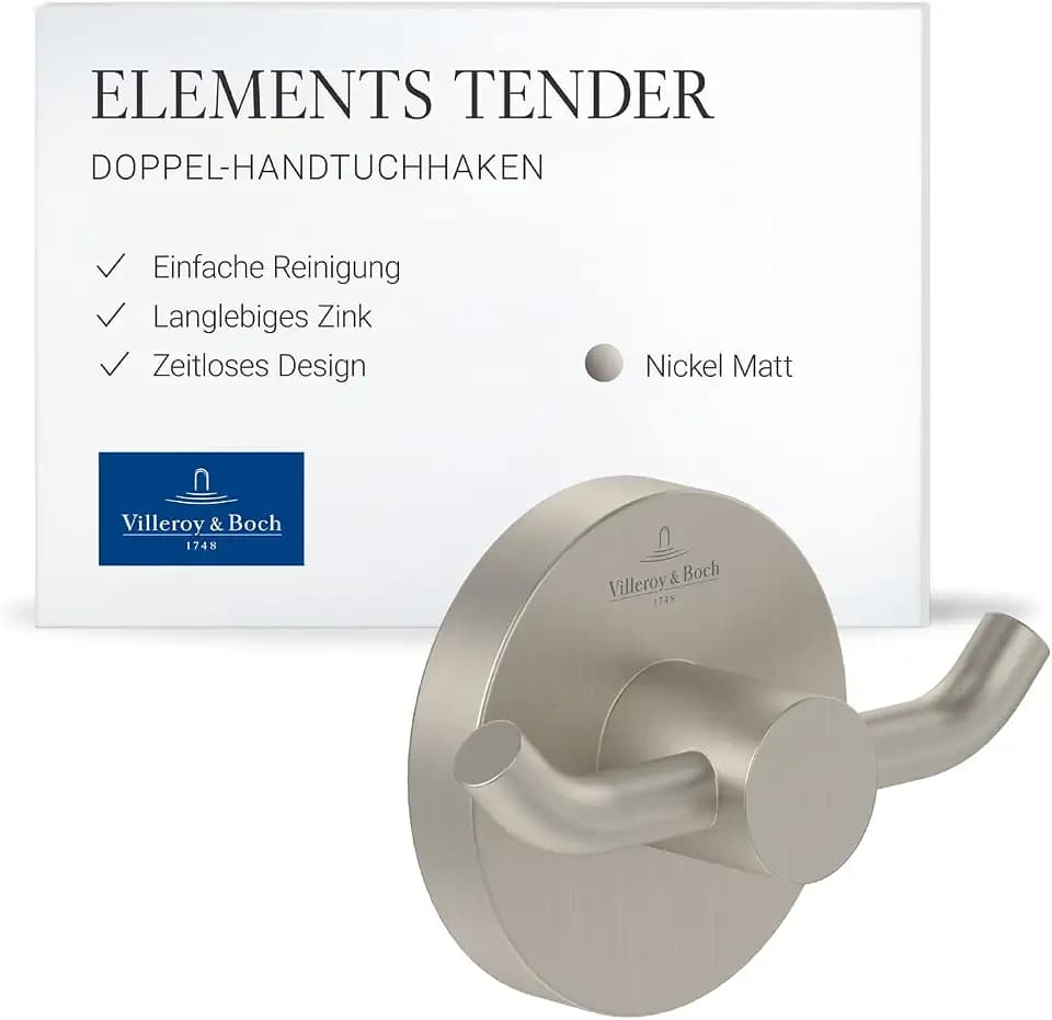 Villeroy & Boch Elements Tender Doppel-Handtuchhaken, rund – Nickel Matt