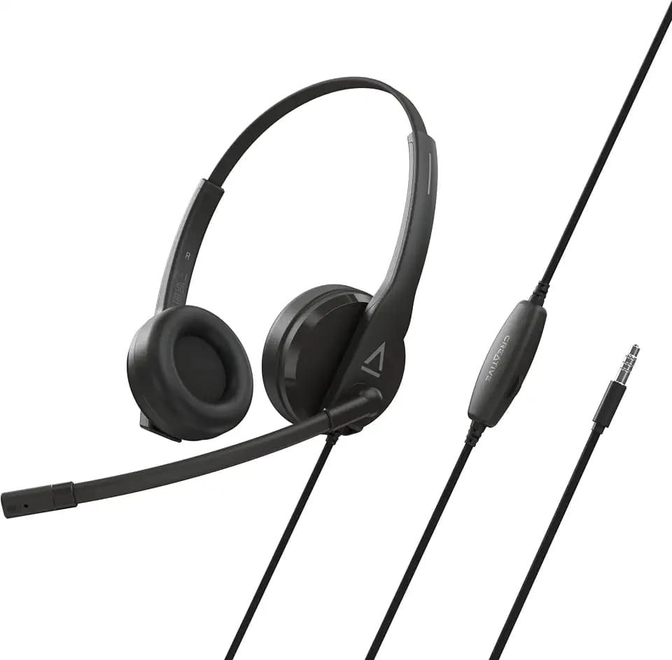 Creative HS-230 USB & 3.5 mm On-Ear Headset with Noise-Cancelling Mic, Inline Mic Mute/Volume Control, Plug-and-Play for Video Calls