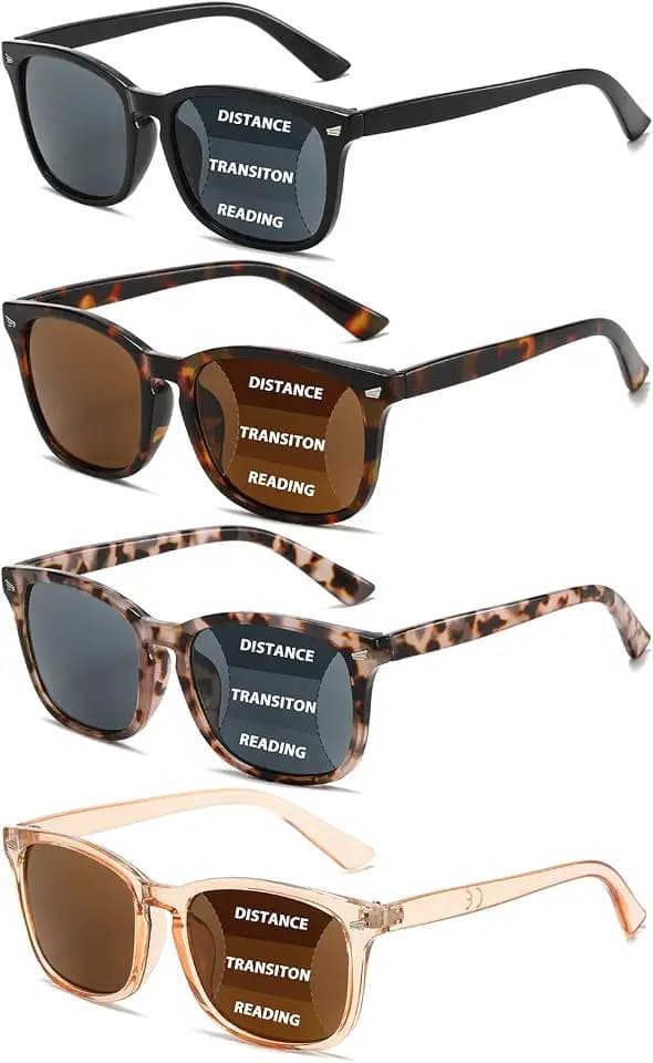 4 Pack Progressive Reading Sunglasses for Women Men, No Line Square Multifocal Sun Readers UV400 Protection