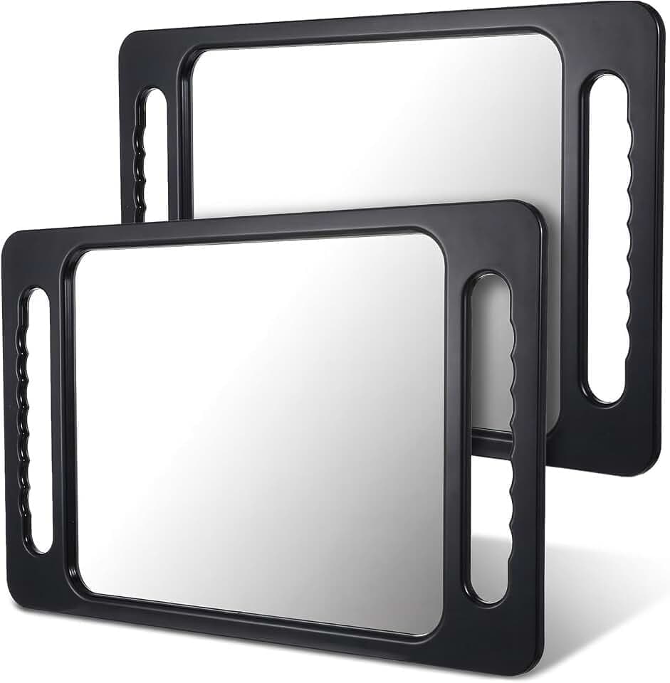 2 Pcs Unbreakable Portable Makeup Mirror with Double Handles Large Handheld Tray Mirror Durable Lightweight Mirrors for Beauty Salon Barbers and Stylists Ergonomic Handgrip