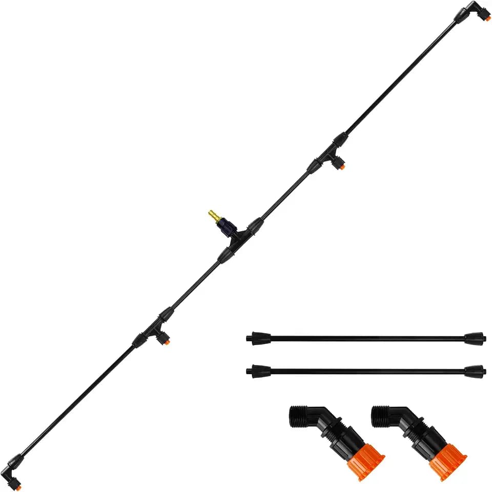 4 Nozzles Poly Spray Boom Wand with 1/4" Brass Fitting, Backpack Multi Nozzle Spray Holder, Sprayer Boom Equipped with Two Types Nozzles, DIY Length Up to 74.8" Wand for Tractor Watering Large Areas
