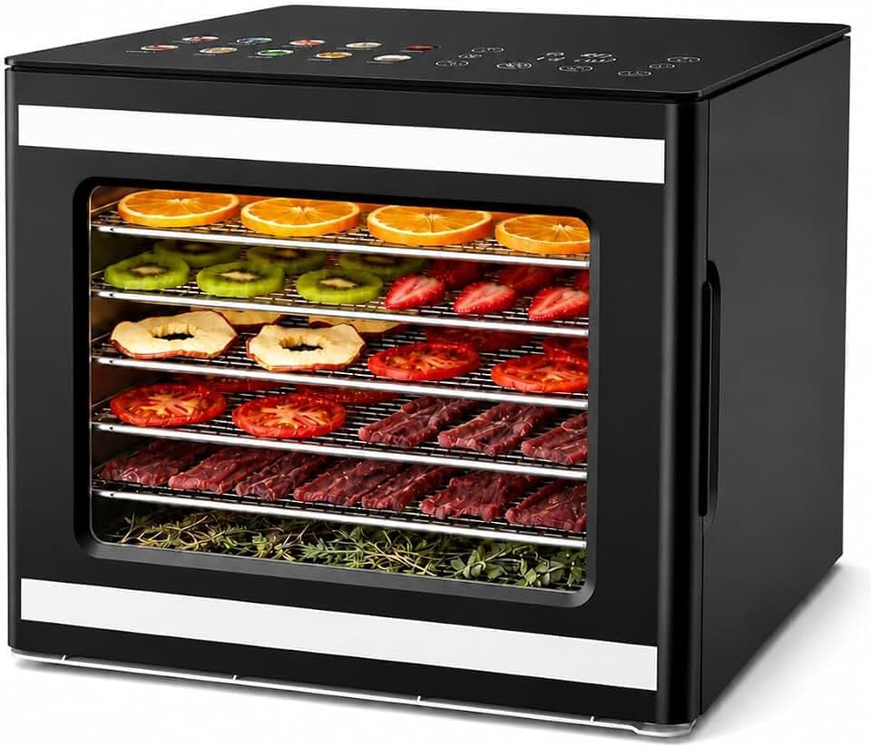 JUMMICO Dörrautomat, 6 Edelstahl-Tabletts, 10 Programme, black