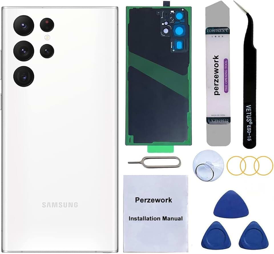 OEM Rear Back Glass Replacement Compatible with Samsung Galaxy S22 Ultra 6.8 inches 5G with Reparing Toolkit and Manual (Phantom White)