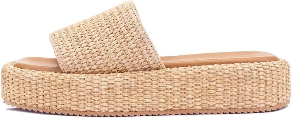 Monrovia Platform Sandals Women Raffia Espadrille Slides, Woven Straw Flatform Beach Sandals Women, Slip On Summer Vacation Shoes, Comfortable Casual Daily Wear