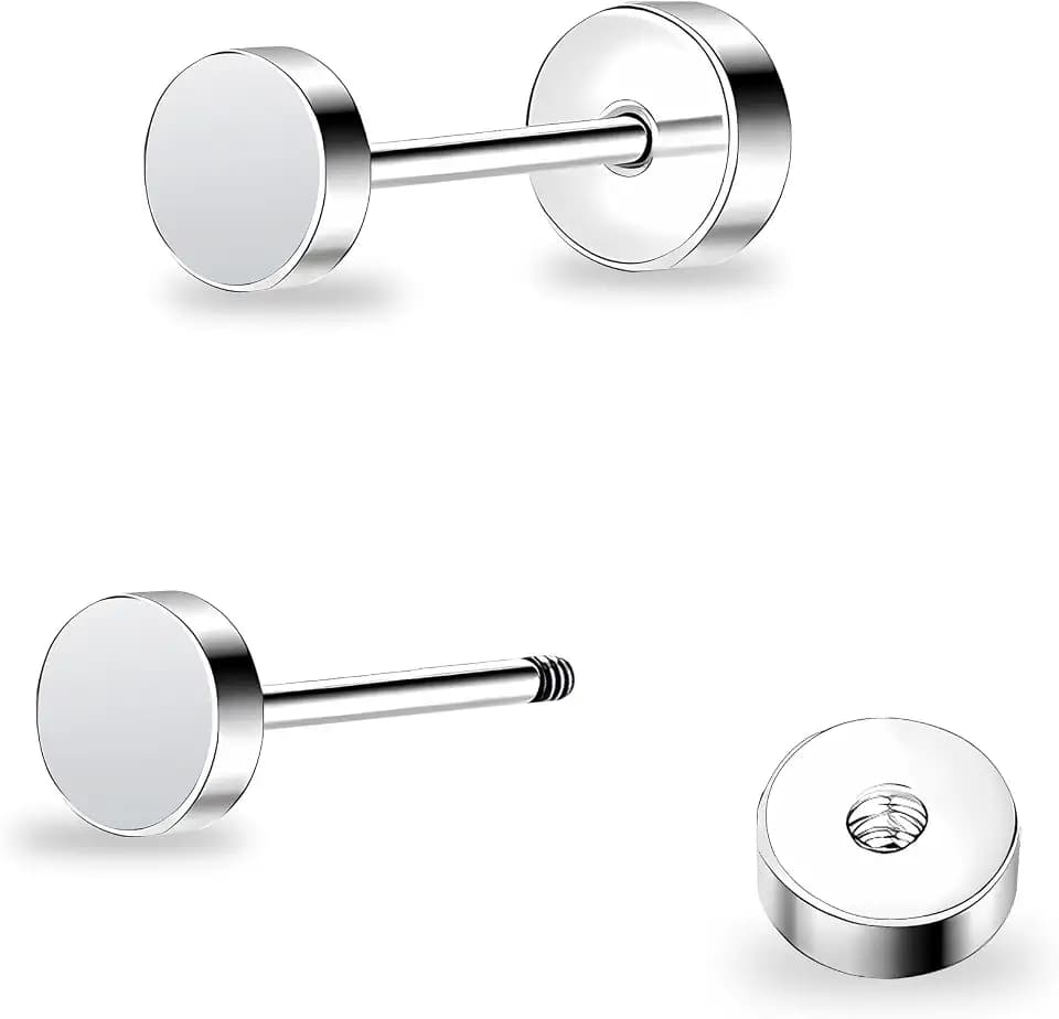 DE Titan Damen flach zurück Ohrstecker Frauen hypoallergene Ohrringe für empfindliche Ohren einfach klassisch 3mm-6mm flach Ohrstecker perfekt für Helix Tragus Knorpel