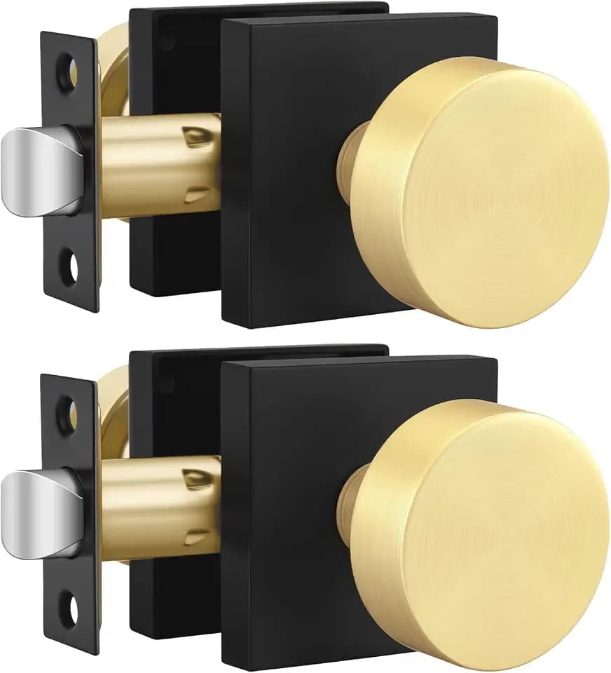Goldenwarm Black and Gold Closet Door Knobs Interior, Passage Door Lever, Black and Gold Passage Door Knobs Lever for Hallway, Closet - 2 Pack