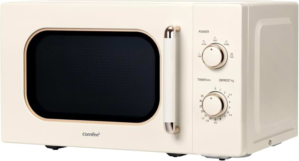 COMFEE CMO-M202NC(CM) Mikrowelle, Vintage, Retro, elegant, mit 5 Leistungsstufen, 700 W, 20 l, Timer verstellbar von 0 – 35 Minuten, einfache Bedienung, Innenbeleuchtung, Creme Aprikose
