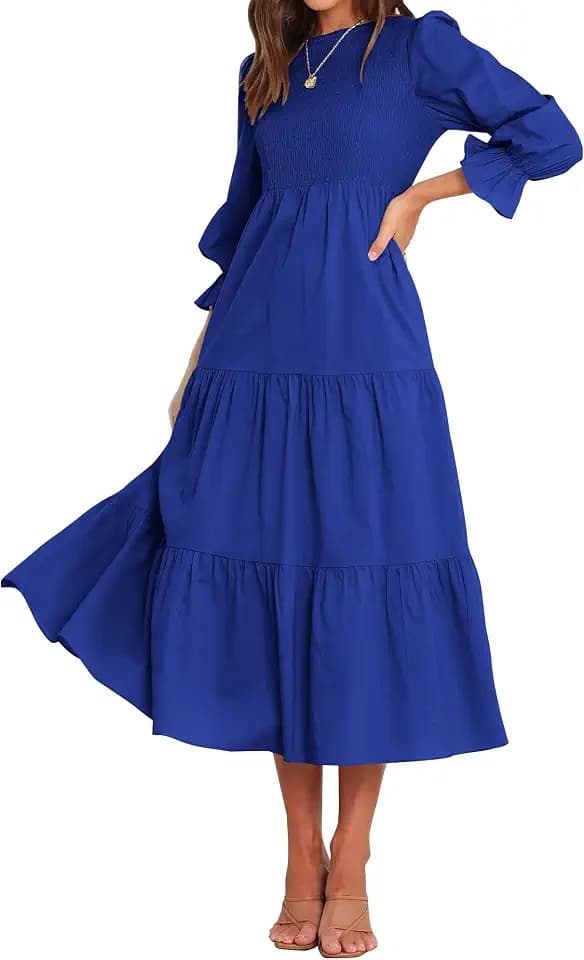 BTFBM Women Casual Long Sleeve Crew Neck Fall Dress Bohemian Relaxed Fit Floral Flowy Maxi Dresses Tiered Cocktail Dress