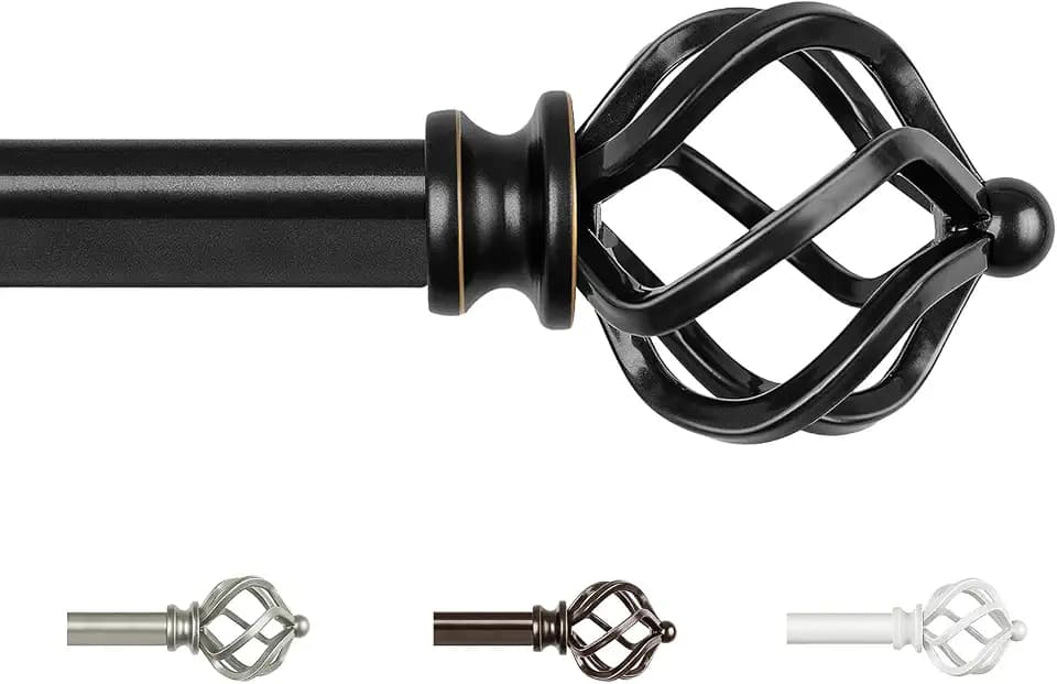 KAMANINA Schwarze Gardinenstange Ausziehbar 80-148cm, Ø 19mm Vorhangstange | Gardinenstangen Schwarz, Wandhalterung, Metall, bis 10 KG, mit Twist Cage Endstück, für Fenster, Wohnzimmer, Einfache Montage