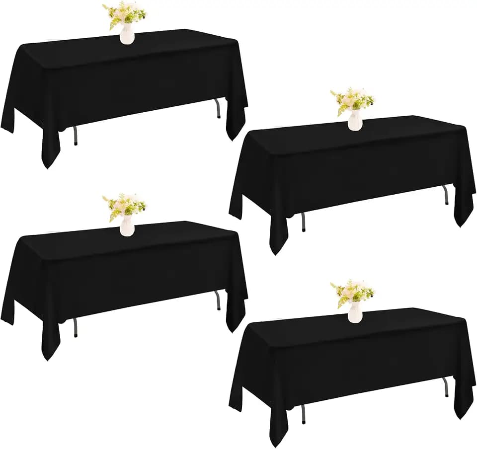 4 Pack Rectangle Tablecloth 60x102 Inch Black Washable Polyester Table Cover for Wedding Dining Table Buffet Parties Banquet Decoration（Black）