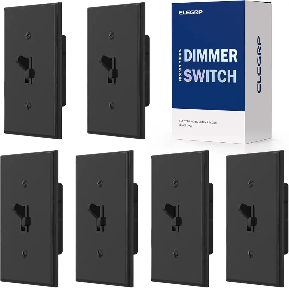 ELEGRP Digital Toggle Dimmer Switch for Dimmable LED, CFL and Incandescent Light Bulbs, Single Pole or 3-Way Toggle LED Dimmer Light Switch, Wall Plate Included, UL Listed, 6 Pack, Black