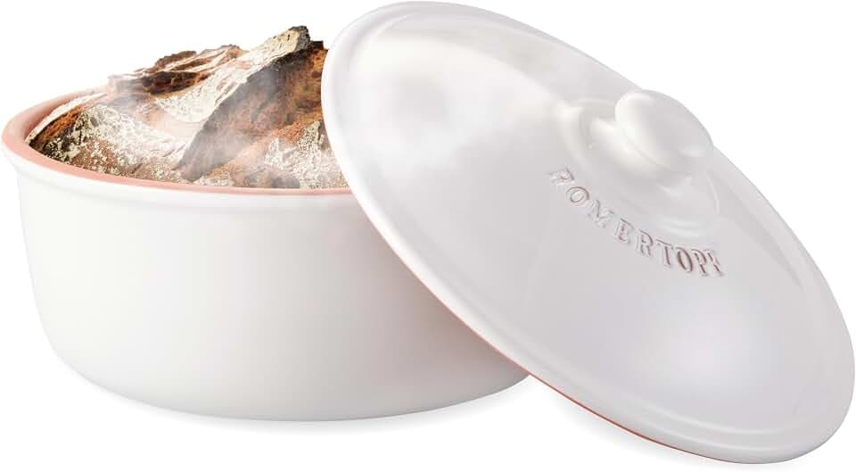 Römertopf Brot-Back-Topf Ø 23 cm Brotbackform Ton mit Deckel, Weiß