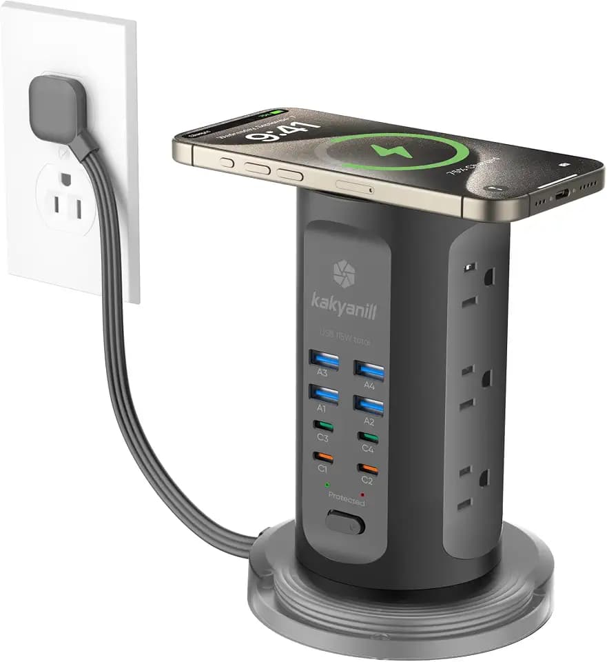 Power Strip Tower, kakyanill PD 65W Charging Station 9 AC Outlets 8 USB
