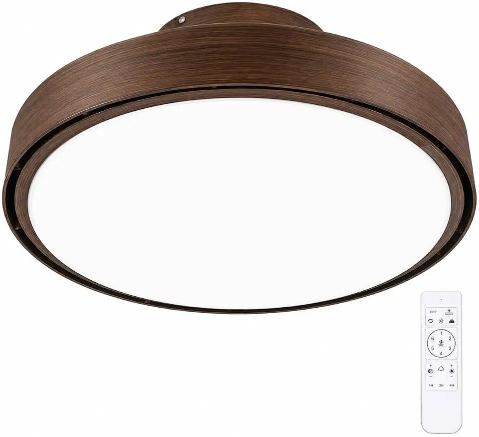 20 Inch Bladeless Ceiling Fan with Lights and Remote, Low Profile Flush Mount Enclosed Fan, 6-Speed Reversible DC Motor, 3000K-6500K Dimmable LED, Timer & Memory for Bedroom Living Room