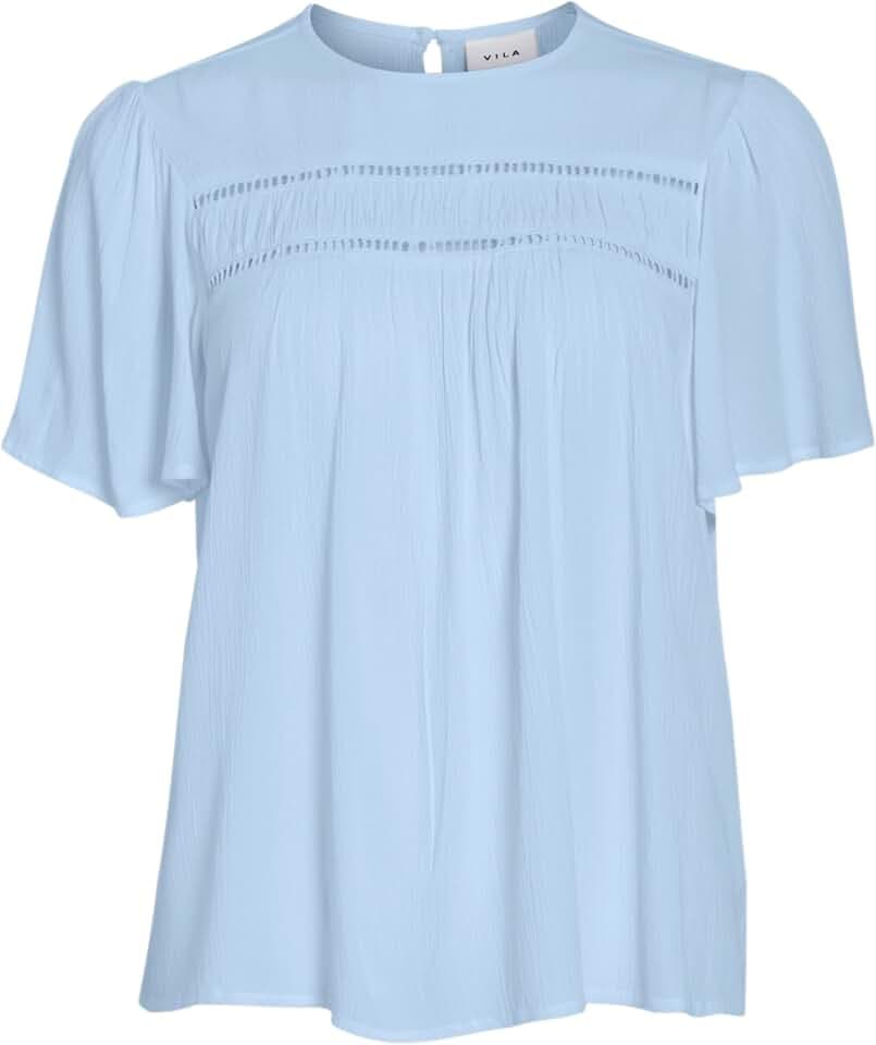 Vila Damen Vila Female Oberteil mit Kurzen Ärmeln Vicody Rundhals Vicody S/S Tape Top - Noos (1er Pack)