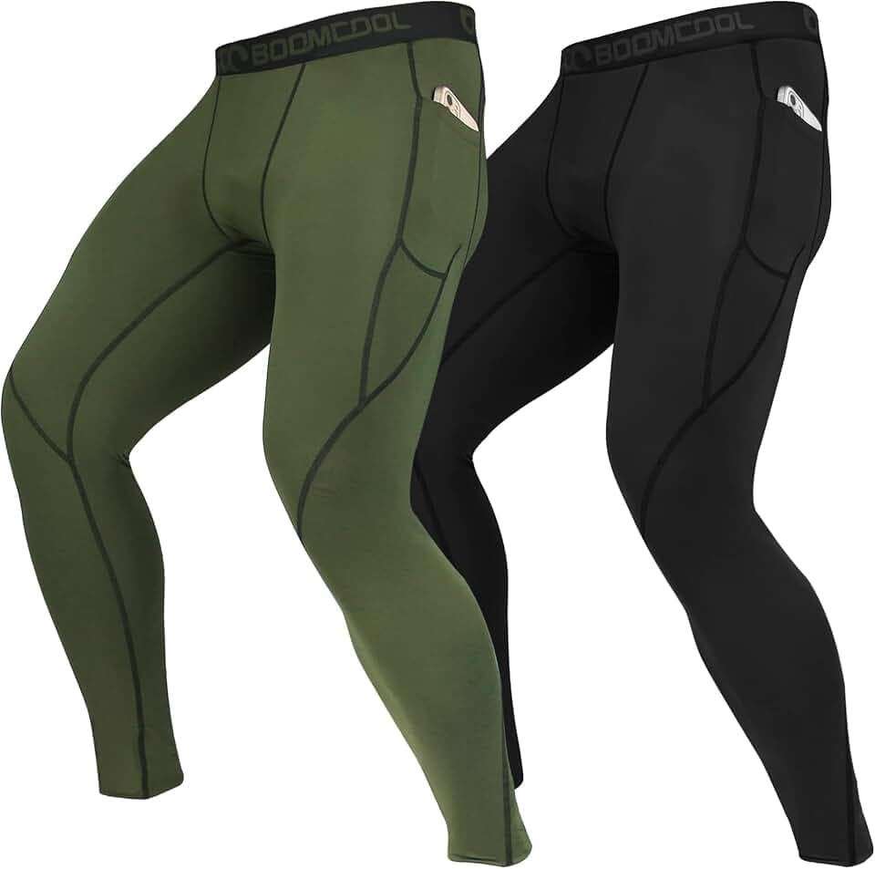 BOOMCOOL Herren Funktionshose Kompressionshose Laufhose lang Kompressionshose mit Taschen, Laufhose, Fitness, RadfahrenWorkout, trockene Baselayer, Fitnessstudio, Athletik, Yogahose