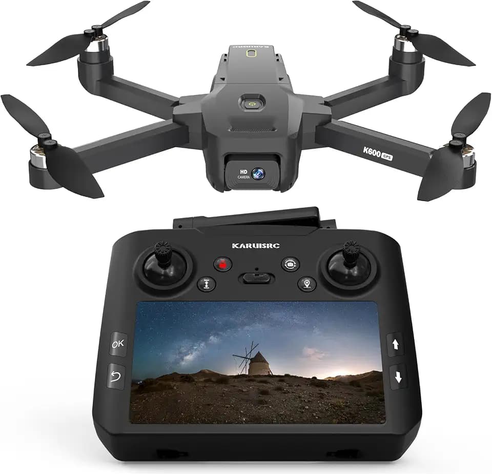 GPS FPV Drone with EIS Camera for Adults, 4.5 Inch LCD Screen on Controller，Al Track with Professional GPS，Follow Me, Auto Return，Easy Fly and Foldable Quadcopter for Beginners，Under 249g