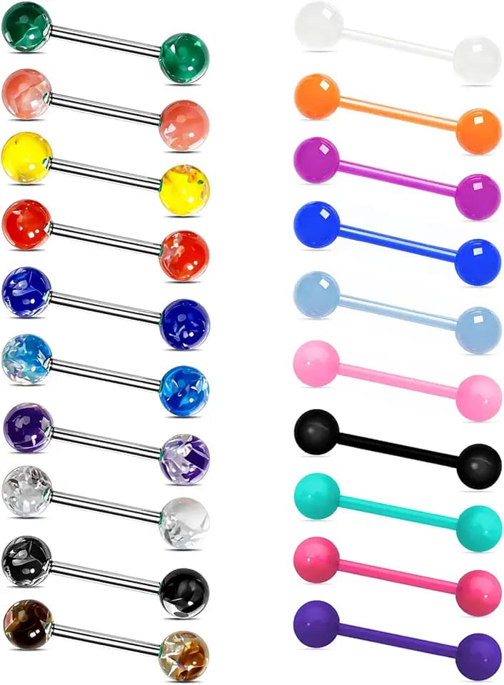 14G Flexible Plastic Tongue Ring Stainless Steel Tongue Barbell