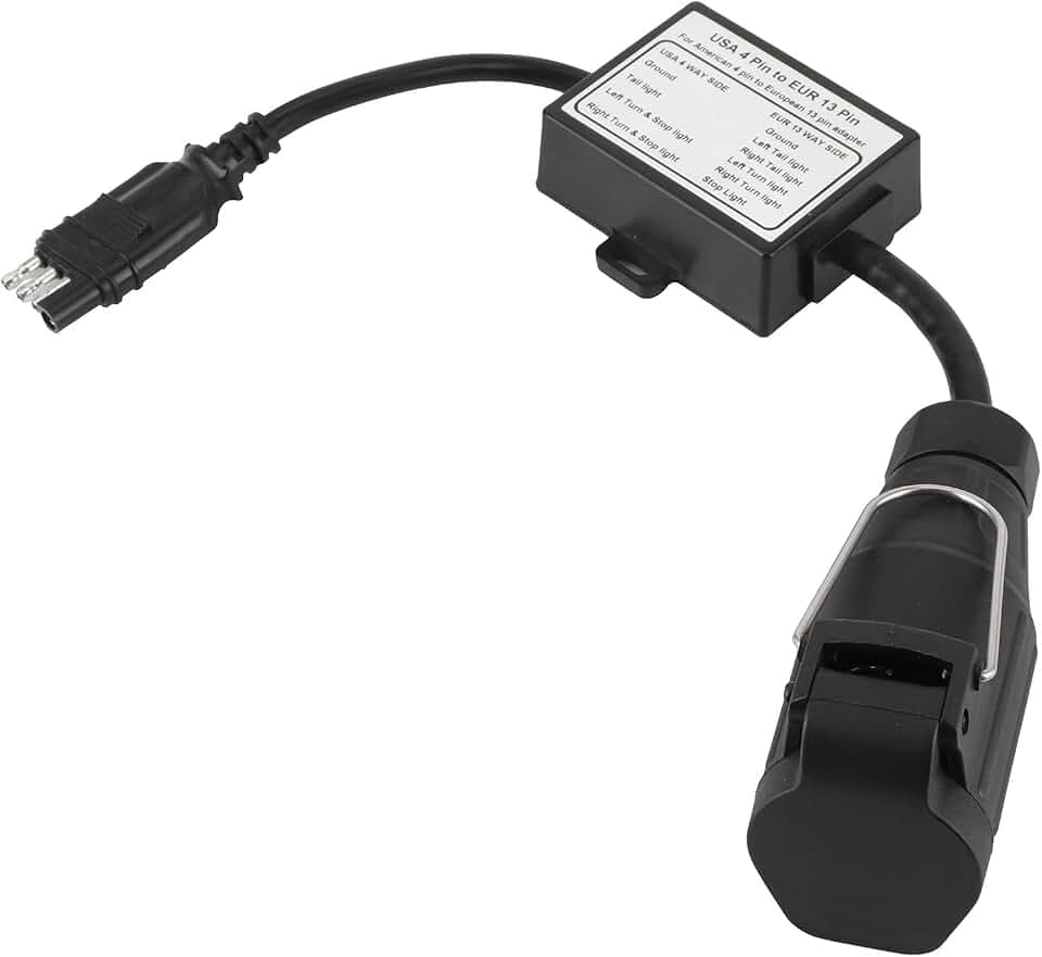 aqxreight - Trailer Light Converter, Trailer Connector Light Converter US 4-poliger Flachstecker an EU 13-poliger Runder Stecker Tragbare Adapterbuchse