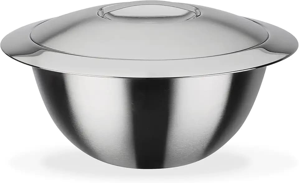 GSW Servier-Thermoschüssel – hochwertige Servierschüssel mit Deckel, 7 Liter Volumen, doppelwandige Isolierung warm und kalt – 31cm Durchmesser, Edelstahl, Silber