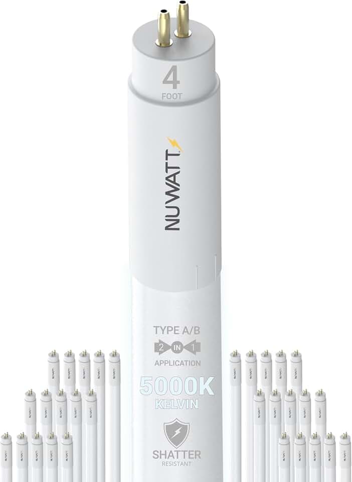 NUWATT 30 Pack 4FT T5 LED Bulbs Dimmable, 5000K Daylight, Single/Dual Ended