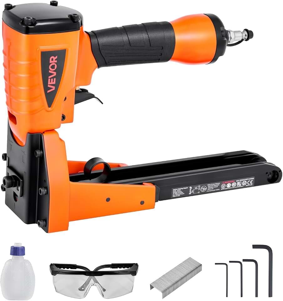 VEVOR Pneumatisches Kartonverschlussgerät, Kartonverschlusshefter für 34,8 mm Krone, 16 mm und 19 mm Länge, 70–120 PSI Kartondeckelhefter für Kisten, Kartonverschluss, Verpackung