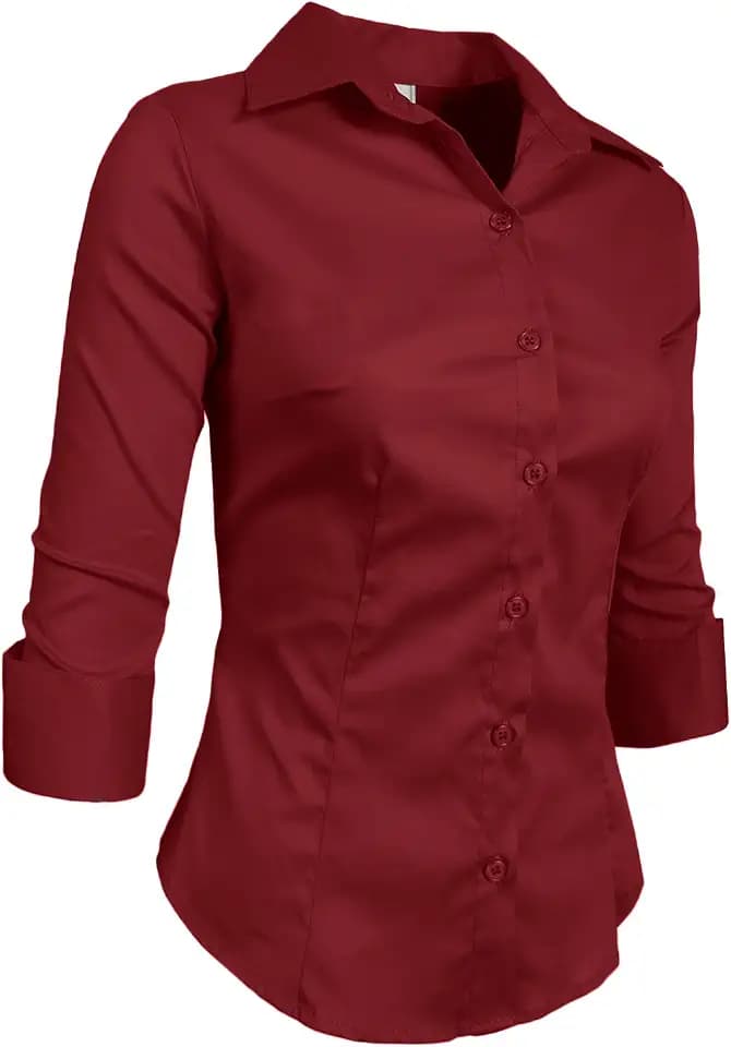 NE PEOPLE Button Down Shirt - Women's 3/4 Sleeve Roll Up Stretch Collar Office Work Formal Casual Basic Blouse Top (S-6XL)