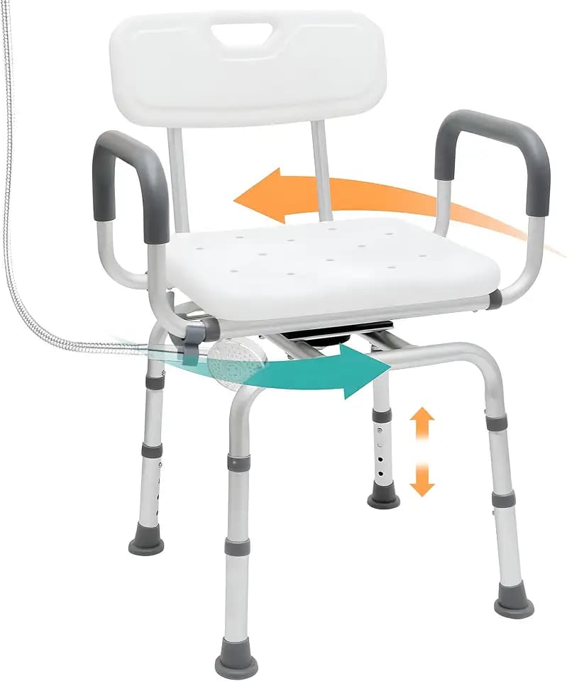 PETKABOO 360° Swivel Shower Chair with Arms & Backrest, 400 LB Capacity
