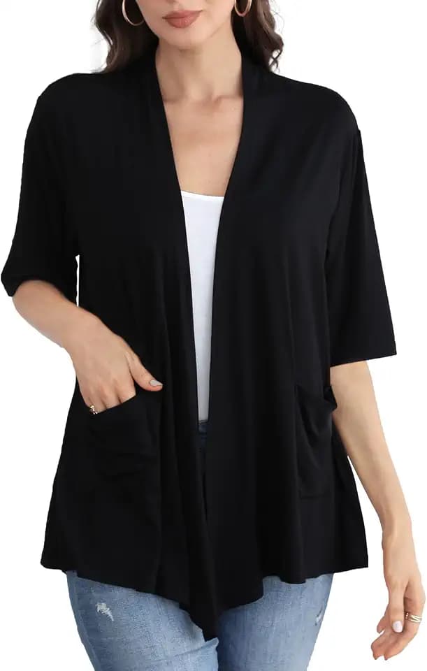 ADANIKI Women 2026 Summer Lightweight Cardigan, Short Sleeve Open Front Casual Trendy Womens Kimono Cover Up with Pocket
