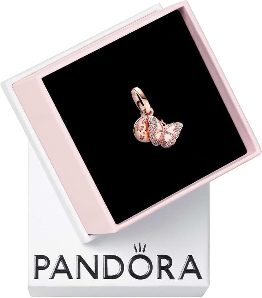 PANDORA Rosafarbener Schmetterling & Spruch Doppelter Charm-Anhänger 782555C01 Anhänger