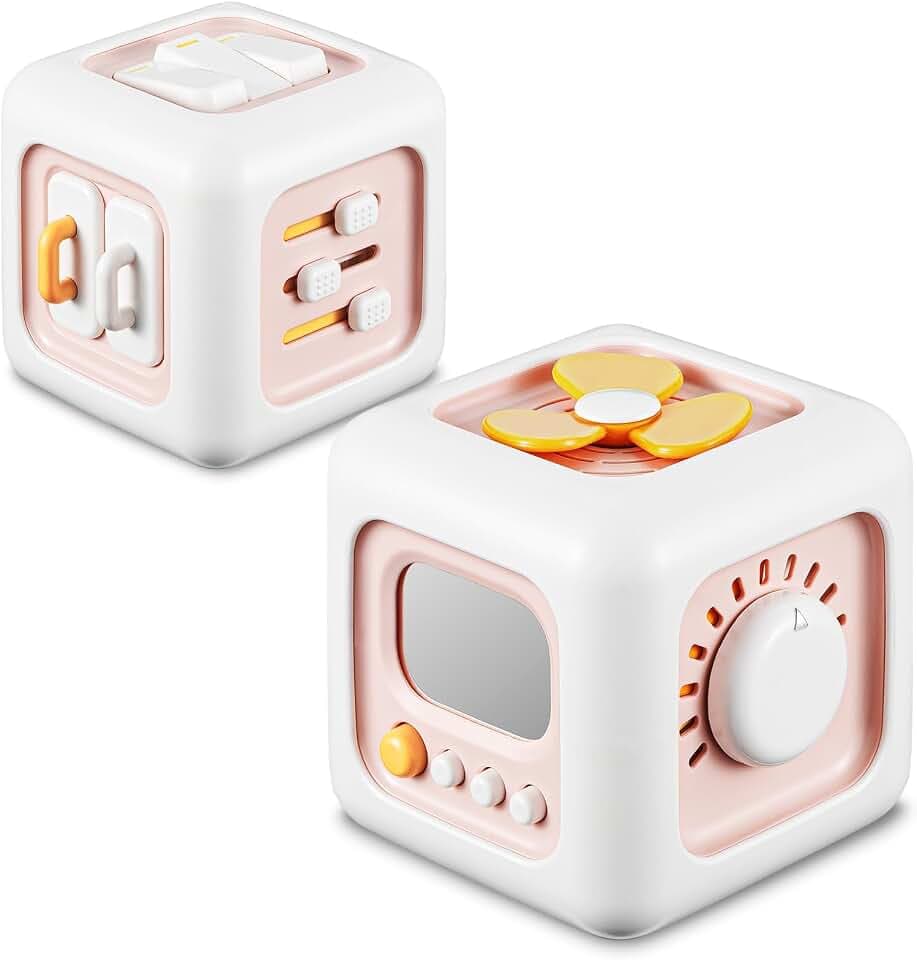 lerrbo Cubo de Actividades Rosa para Niños Pequeños Babyspielzeug für 1 Jahr altes Mädchen Geschenke, Montessori Spielzeug ab 1 Jahr, Reise sensorisches Spielzeug für Kleinkinder