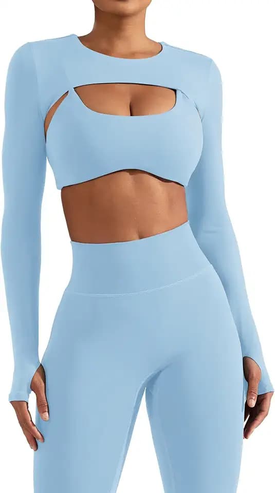 YEOREO Women Crop Top Long Sleeve Bolero Open Front Workout Cropped Shirts Sports Shrug