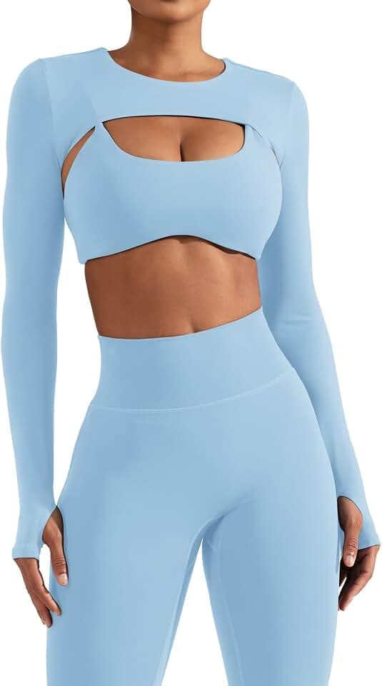 YEOREO Women Crop Top Long Sleeve Bolero Open Front Workout Cropped Shirts Sports Shrug