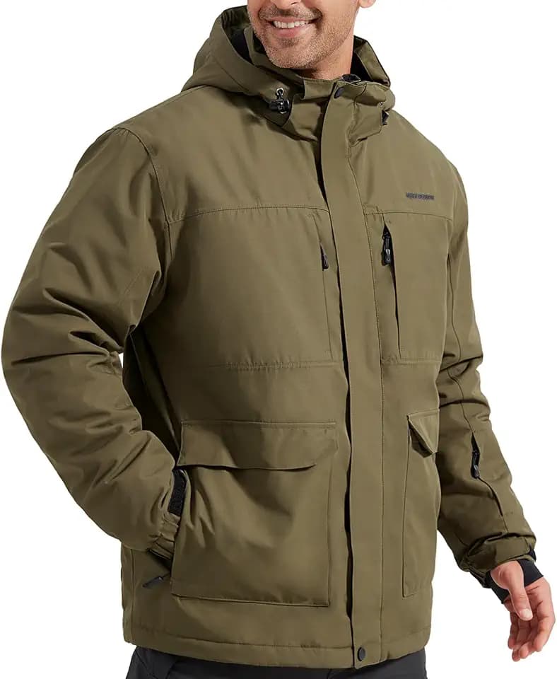 FREE SOLDIER Men's Waterproof Ski Jacket Fleece Lined Warm Winter Snow Coat with Hood Fully Taped Seams