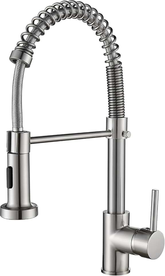Cobbe Küchenarmatur, Feder-Küchenarmatur mit herunterziehbarem Sprühkopf, 2 Sprühmodi, Einhebel-Spültischarmatur mit hohem Lichtbogen (gebürstetes Nickel)