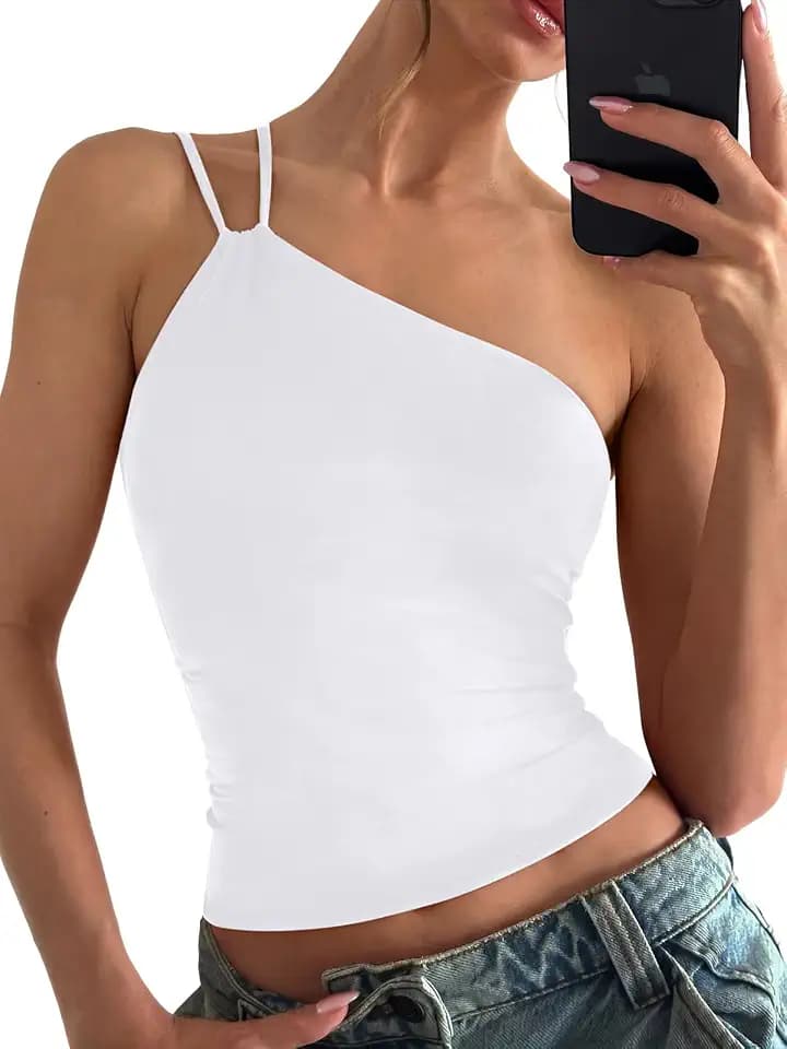 REORIA Off the Shoulder Tops for Women Summer Sleeveless Sexy Going Out Tank One Shoulder Top 2026 Trendy Clothes