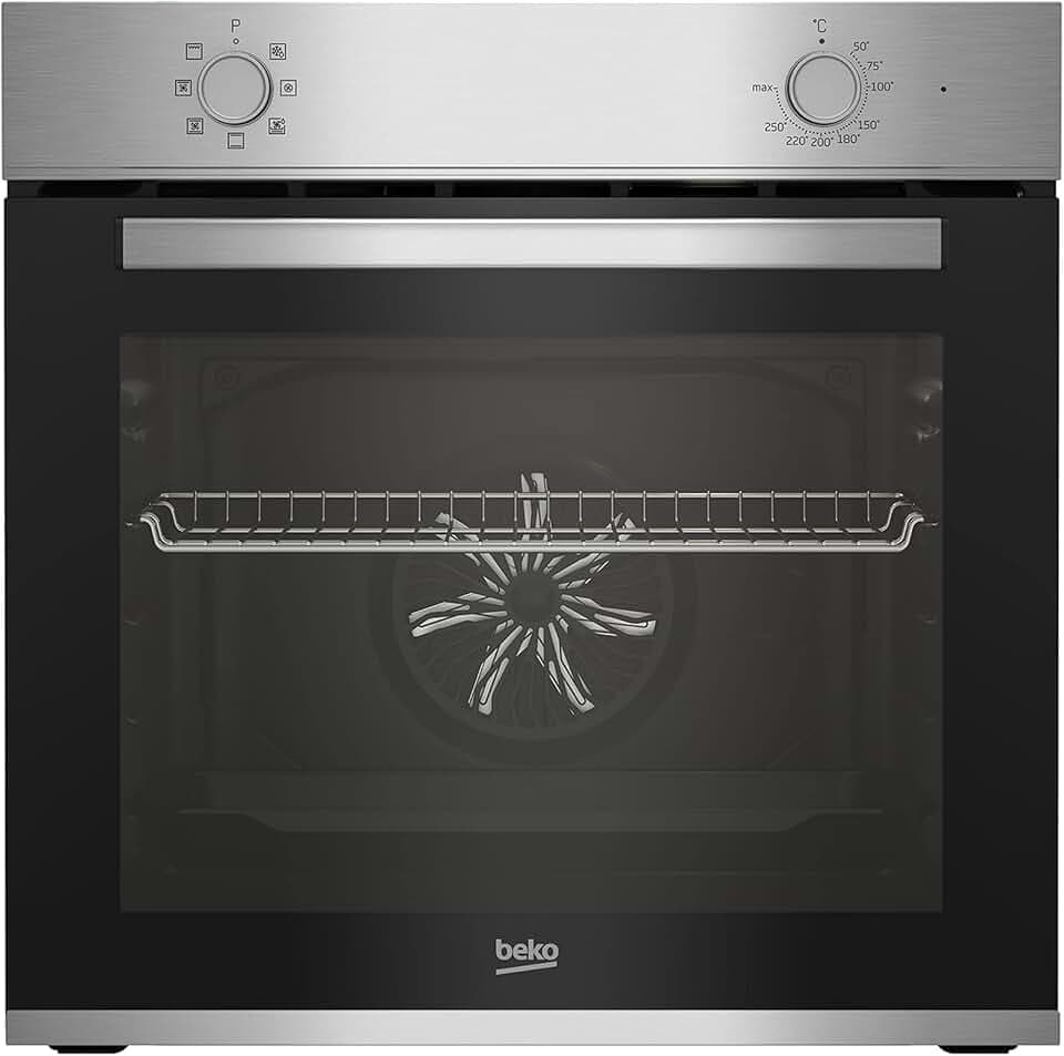Beko Einbaubackofen BBIE12000X/Halogenbeleuchtung/SteamShine/6 Kochfunktionen/H x B x T: 59,5 x 59,4 x 56,7 cm/66l, edelstahl