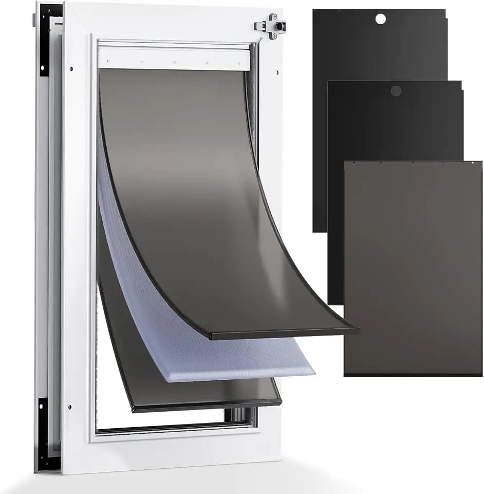 3-Flaps Aluminum Large Dog Door for Door, Pets Up to 110 lb
