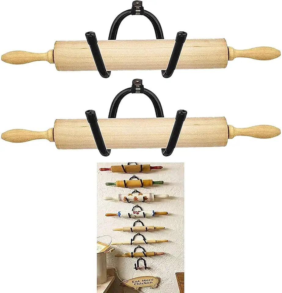 AUXPhome - 2er Set Nudelholzhalter - Wandbehang Mehrzweck-Flaschenregal - Rustikale Wohnkultur Kolonial Wanddekor - Kein Nudelholz